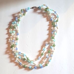 #26 Vintage Multi Color Bead Necklace, Triple Strand Pearl, Beads, 3 Strand